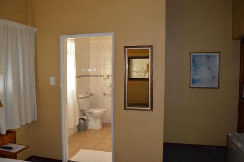 彼得马里茨堡Ascot Inn的一间带卫生间和镜子的浴室