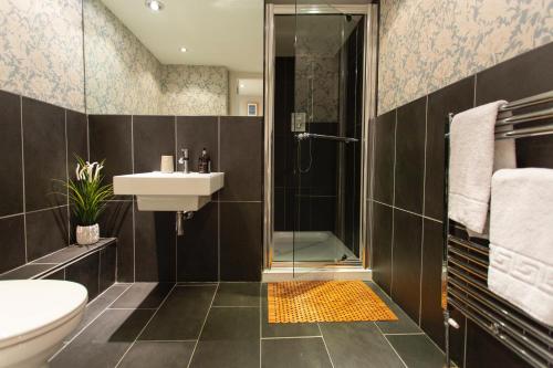 格拉斯哥Grand in the Park的浴室配有卫生间水槽和淋浴。