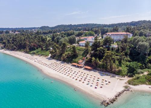 克里皮吉亚历山大海滩酒店的享有海滩的空中景致,配有椅子和遮阳伞