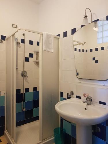 阿尔伊泰尔梅HOTEL TERME MARINO的一间带水槽和淋浴的浴室