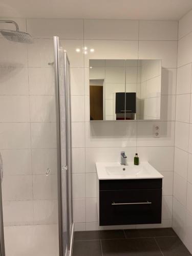 豪岑贝格Mondstein的白色的浴室设有水槽和镜子
