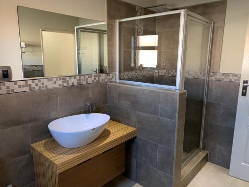 波罗瓜尼66 Dorp Street Apartment的浴室配有白色水槽和淋浴。