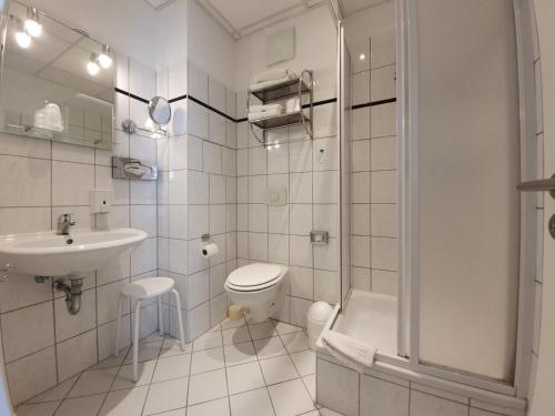 柏林埃拉格酒店的浴室配有卫生间、盥洗盆和淋浴。
