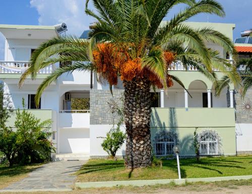 托罗尼Haus Risos Next Generation的白色房子前面的棕榈树