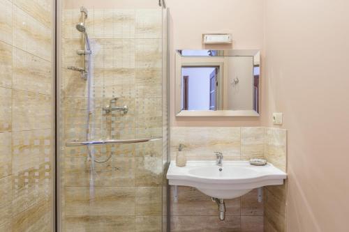 里加Nika Apart Hotel的一间带水槽和淋浴的浴室