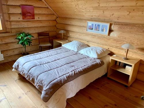 PlévenonDatcha du Cap Fréhel的小木屋内一间卧室,配有一张床