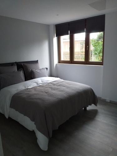 塞莱斯塔Chez Michel et Sylviane gite2的白色卧室设有一张大床和窗户