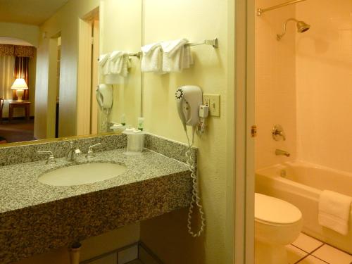 拉斯维加斯Mardi Gras Hotel & Casino的一间带水槽和电话的浴室
