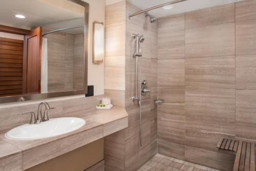 圣地亚哥汉弗莱半月旅馆的一间带水槽和淋浴的浴室