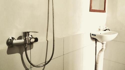 特特巴图Ariel Bungalow Tetebatu的带淋浴和盥洗盆的浴室