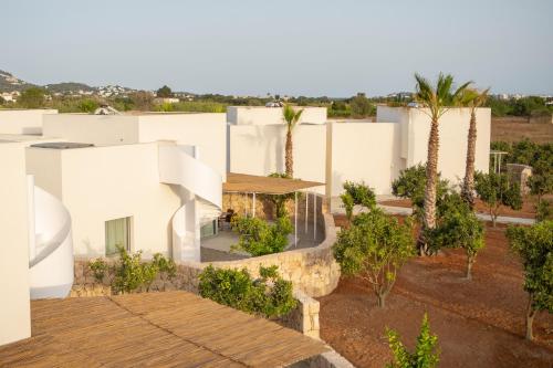 伊维萨镇Can Jaume by Ocean Drive的享有棕榈树白色房屋的空中景致