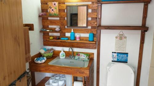 拉纳卡Mamas Summer House的客房内设有带水槽和卫生间的浴室