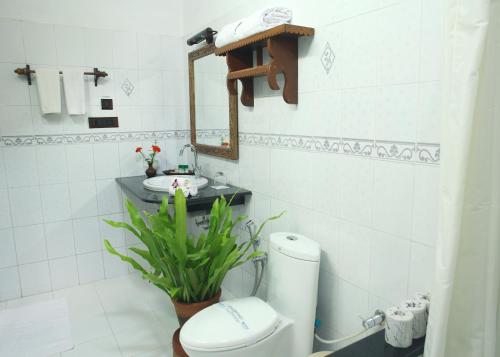 可瓦兰索玛马娜西拉姆度假村的一间带卫生间、水槽和镜子的浴室