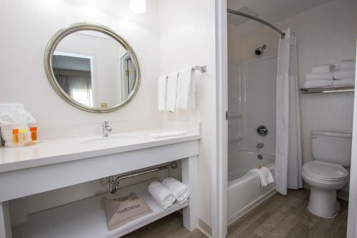 桑达斯基杉树角热浪酒店的一间带水槽、卫生间和镜子的浴室