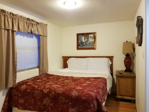弗雷德里克斯堡Fig Cabin的一间卧室设有一张床和一个窗口