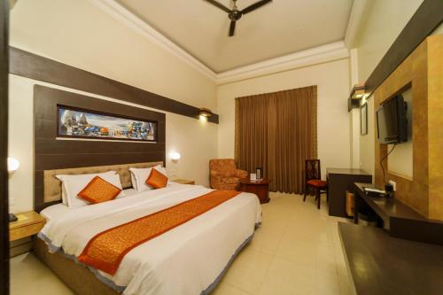 斋浦尔H R宫殿酒店的配有一张床和一台平面电视的酒店客房