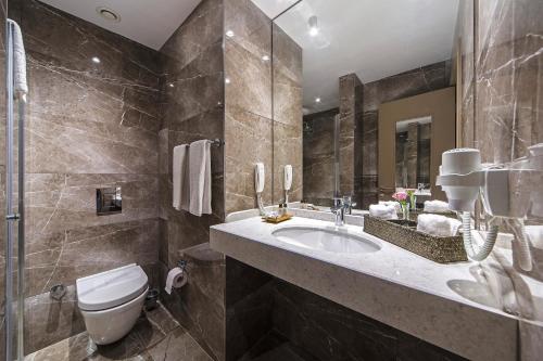 伊斯坦布尔瑞德蒙尼斯安特斯酒店的一间带水槽、卫生间和镜子的浴室