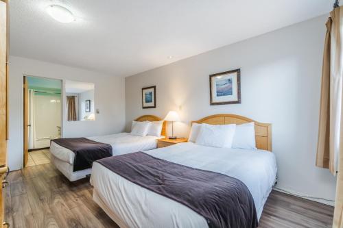 纳奈莫蓝鸟汽车旅馆的酒店客房,设有两张床和镜子