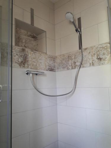 GadsdorfFerienwohnung的浴室内配有淋浴和头顶淋浴