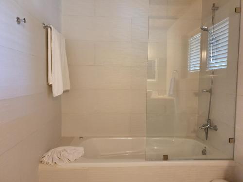 拉斯加勒拉斯塞雷纳别墅酒店的一间带浴缸和玻璃淋浴的浴室