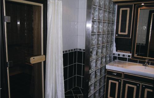 海姆瑟达尔Cozy Home In Hemsedal With Wifi的浴室配有水槽和带浴帘的淋浴