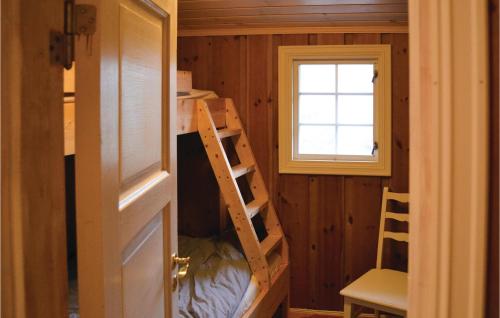 斯朱森3 Bedroom Cozy Home In Sjusjen的客房设有带梯子和窗户的双层床。