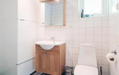 阿米涅4 Bedroom Awesome Home In Slite的白色的浴室设有水槽和卫生间。
