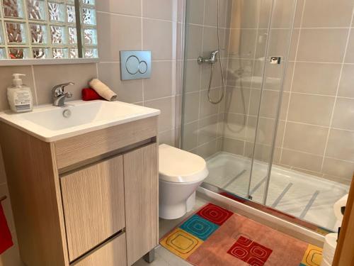 西尔韦斯卡萨克劳迪娅泳池及Wifi公寓的带淋浴、卫生间和盥洗盆的浴室