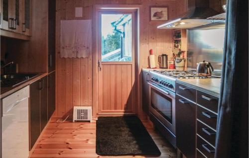 斯朱森Gorgeous Home In Sjusjen With Sauna的一间带炉灶和窗户的小厨房