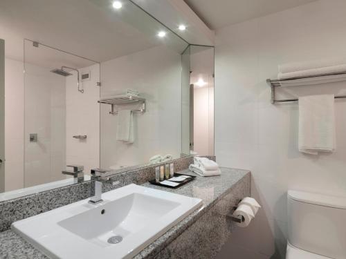 阿德莱德阿德莱德大臣酒店的一间带水槽、卫生间和镜子的浴室