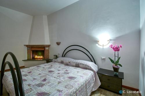 阿巴迪亚拉里亚纳Casa della nonna的一间卧室配有一张床和一个壁炉