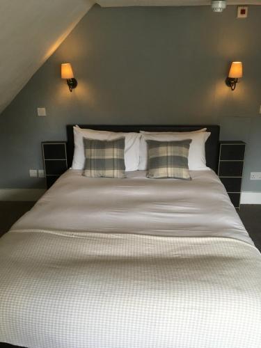 亨利昂泰晤士The Row Barge Henley的一间卧室配有一张大床和两个枕头