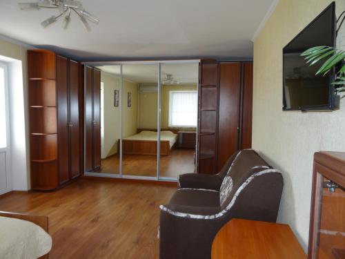 克洛佩夫尼茨基Apart Gagarina的带沙发和镜子的客厅