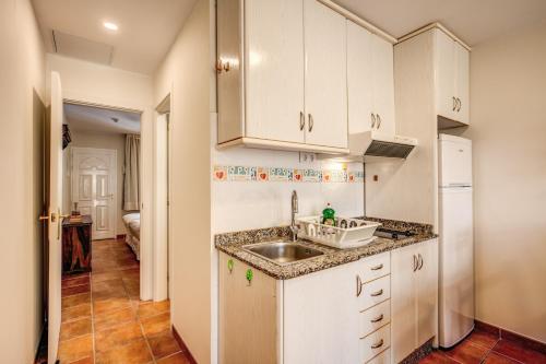 帕塔拉瓦卡格拉纳达I号公寓的厨房配有白色橱柜和水槽