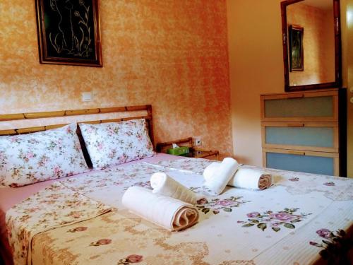 亚历山德鲁波利斯Dora's Garden的一间卧室配有一张带滚毛巾的床