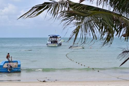 沙美岛旺德安度假村的两艘船在海滩上,有棕榈树