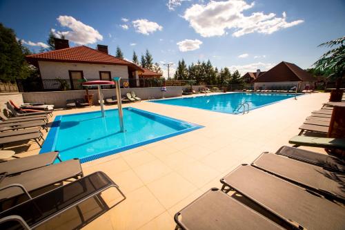 卢布林地区托马舒夫Hotel & Spa Arkadia的游泳池旁设有躺椅