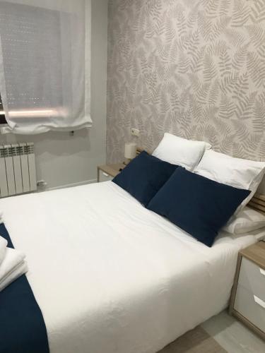 San Salvador de PoioO recuncho, pontevedra的卧室配有带蓝色枕头的大型白色床