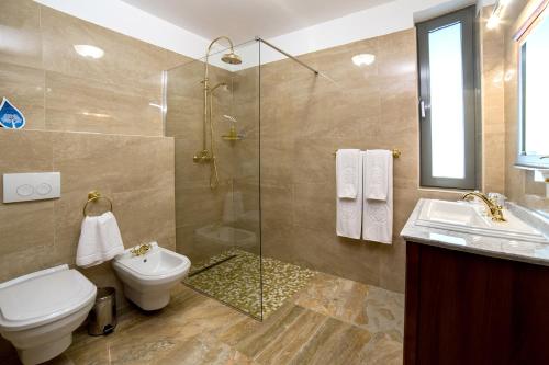 阿尔巴尤利亚Theodora Golf Club的浴室配有卫生间、淋浴和盥洗盆。