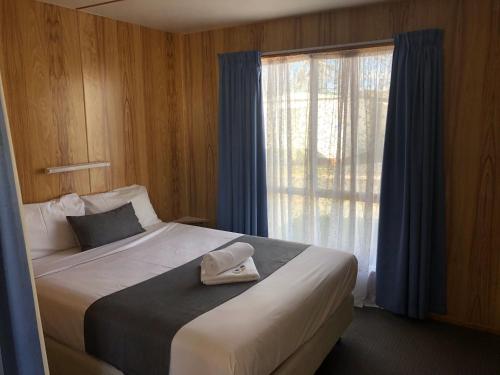 HadspenDiscovery Parks - Hadspen的一间卧室设有一张大床和窗户