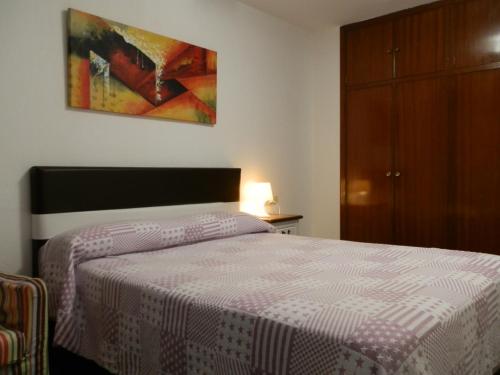 佩里洛Apartamentos Turisticos Beatriz的卧室配有一张床,墙上挂有绘画作品