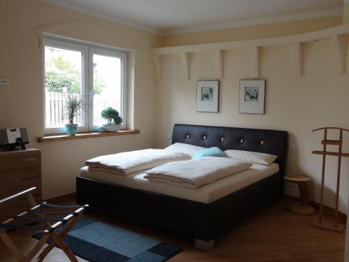 腓特烈港生物湖上酒店的一间卧室设有一张床和一个窗口