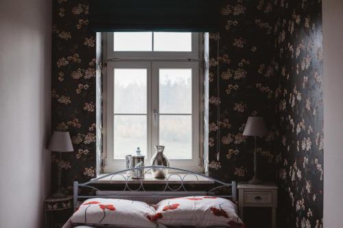 奥克宁卡Villa Spełnione Marzenia的卧室设有窗户,前面设有一张床