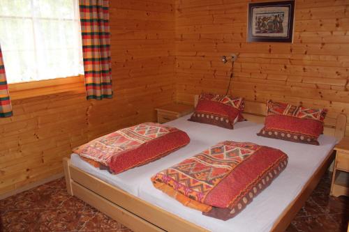 阿尔布勒茨缇策维基泽尔斯基弛霍拉次塔拉公寓及小屋酒店的木墙客房的两张床