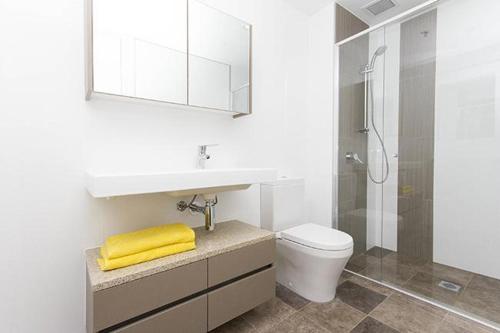 堪培拉AAC Apartments - Manhattan的一间带水槽、卫生间和淋浴的浴室
