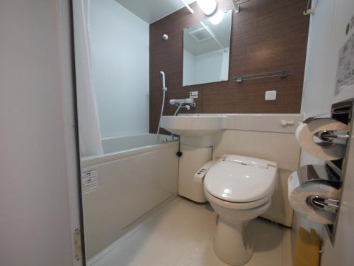 ChuoHotel Route-Inn Yamanashi Chuo的一间带卫生间和水槽的小浴室