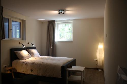埃尔默洛Bed & Breakfast Op 't Leven的一间卧室设有一张床和一个窗口