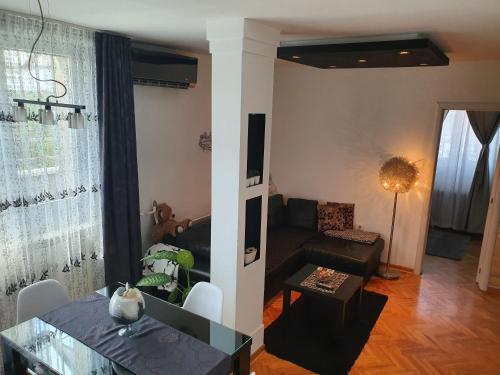 贝尔格莱德Apartment New Belgrade Home的客厅配有沙发和桌子