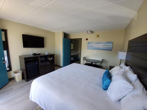 杜威海滩The Dunes Rehoboth Beach的配有一张床和一台平面电视的酒店客房