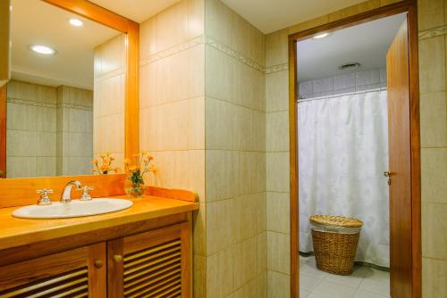 乌斯怀亚迪拉德尔菲格酒店的一间带水槽、镜子和淋浴的浴室